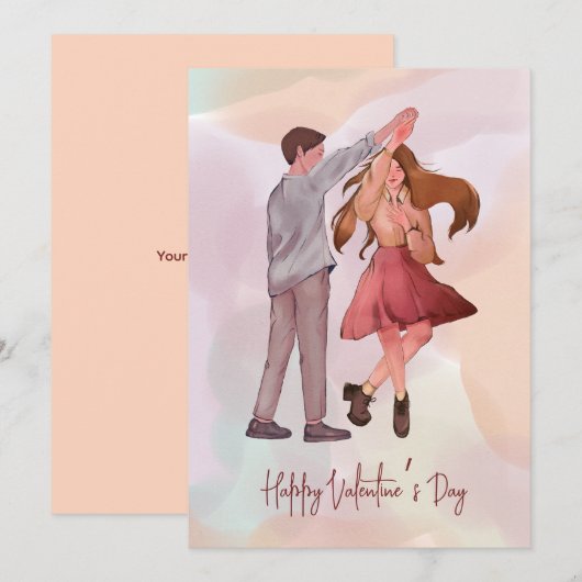  Geïllustreerde Dancing Couple Valentijn's Day Feestdagenkaart (Voorkant / Achterkant)