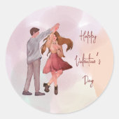  Geïllustreerde Dancing Couple Valentijn's Day Ronde Sticker (Voorkant)