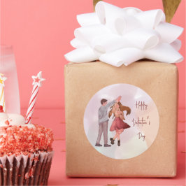 Geïllustreerde Dancing Couple Valentijn's Day Ronde Sticker