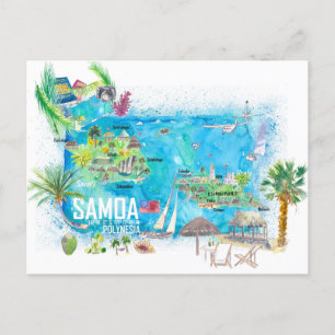 Geïllustreerde Eiland Reis Kaart van Samoa