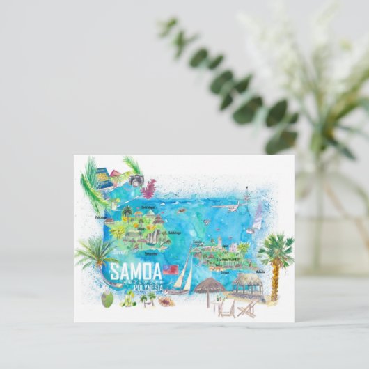 Geïllustreerde Eiland Reis Kaart van Samoa (Staand voorkant)