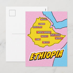 Geïllustreerde Ethiopiëkaart in Pop Art-stijl Feestdagenkaart