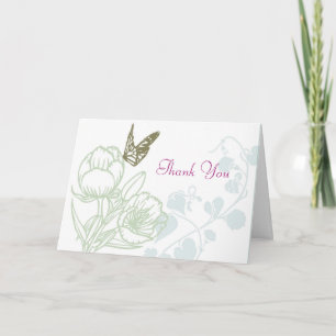 Geïllustreerde Flora & Vlinder Lente Bruiloft Bedankkaart