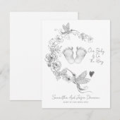 Geïllustreerde Floral Botanical Baby Feet Zwangers Aankondiging (Voorkant / Achterkant)