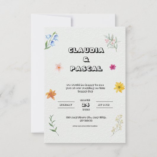 Geïllustreerde Floral bruiloft uitnodiging in Beig (Voorkant)