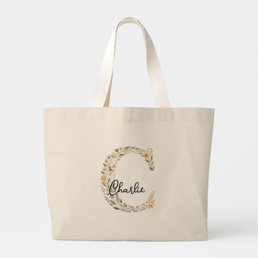 Geïllustreerde Floral Initiaal en Naam Canvas tas (Achterkant)