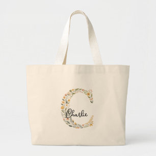 Geïllustreerde Floral Initiaal en Naam Canvas tas