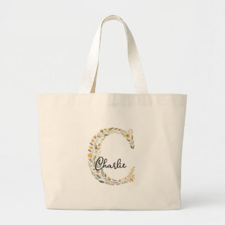 Geïllustreerde Floral Initiaal en Naam Canvas tas