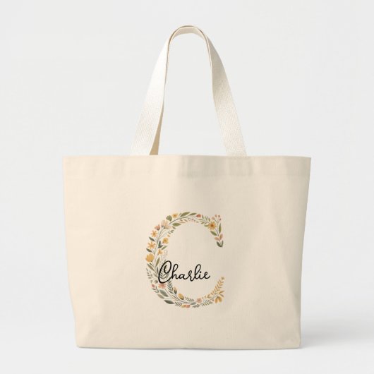 Geïllustreerde Floral Initiaal en Naam Canvas tas (Voorkant)