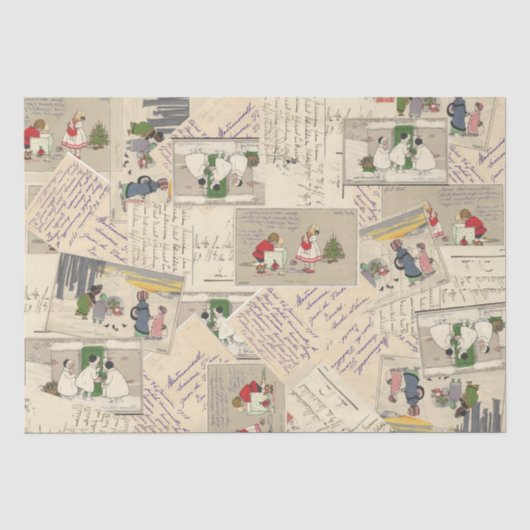 Geïllustreerde Franse Briefkaarten Kerstkinderen Tissuepapier (Voorkant)