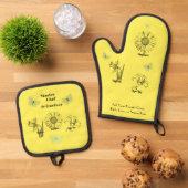 Geïllustreerde gele bloemen ovenwant & pannenlap set (Top down)