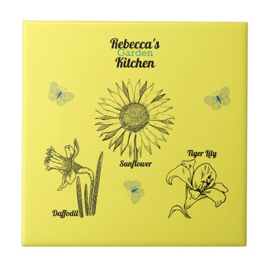 Geïllustreerde gele bloemen tegeltje (Voorkant)