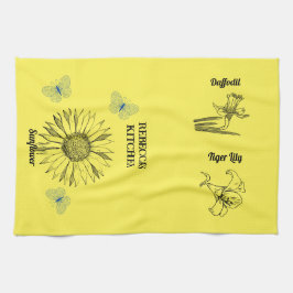 Geïllustreerde gele bloemen theedoek