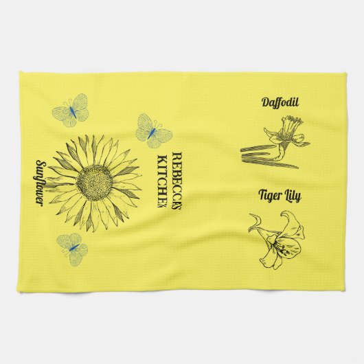 Geïllustreerde gele bloemen theedoek (Horizontaal)