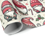 Geïllustreerde Gnome Christmas Gift Wrap Cadeaupapier (Rol Hoek)