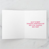 Geïllustreerde Golden Retriever in Pink Santa Hat Kaart (Binnen)