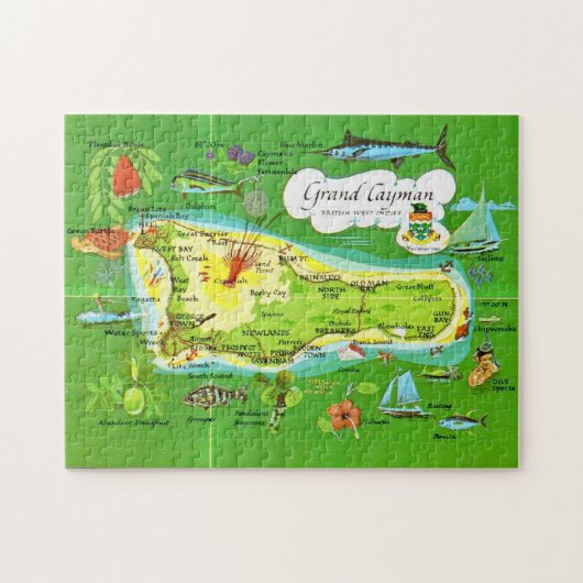 Geïllustreerde Grand Cayman Kaart 11x14 Legpuzzel (Horizontaal)