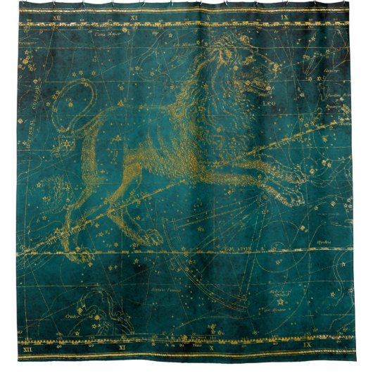 geïllustreerde Green & Gold Lion Star-kaart Douchegordijn (Voorkant)