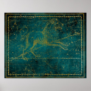  geïllustreerde Green & Gold Lion Star-kaart Poster