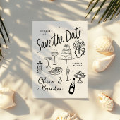 Geïllustreerde grillige handgetekende bruiloft save the date
