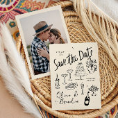 Geïllustreerde grillige handgetekende bruiloft save the date