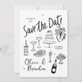 Geïllustreerde grillige handgetekende bruiloft save the date (Voorkant)