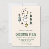 Geïllustreerde Groene Kerstbomen Sneeuwman Party Kaart (Voorkant)