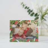 Geïllustreerde Groene Kerstkrans Foto Post Kaart (Staand voorkant)