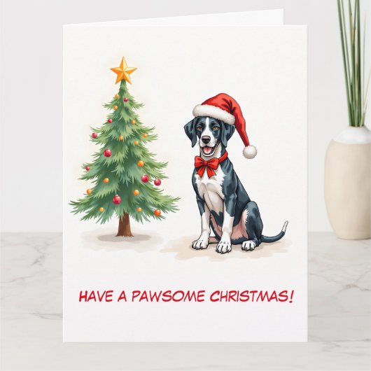 Geïllustreerde Grote Deen en kerstboom Kaart (Voorkant)