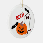 Geïllustreerde Halloween Ghost & Pumpkin Keramisch Ornament (Rechts)