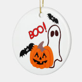Geïllustreerde Halloween Ghost & Pumpkin Keramisch Ornament (Links)