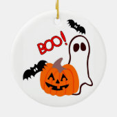 Geïllustreerde Halloween Ghost & Pumpkin Keramisch Ornament (Achterkant)