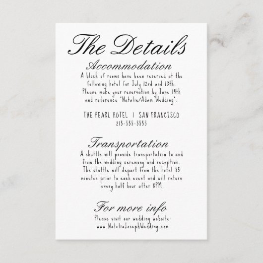 Geïllustreerde Hand Geschreven Getrokken Trouwdeta Informatiekaartje (Voorkant)