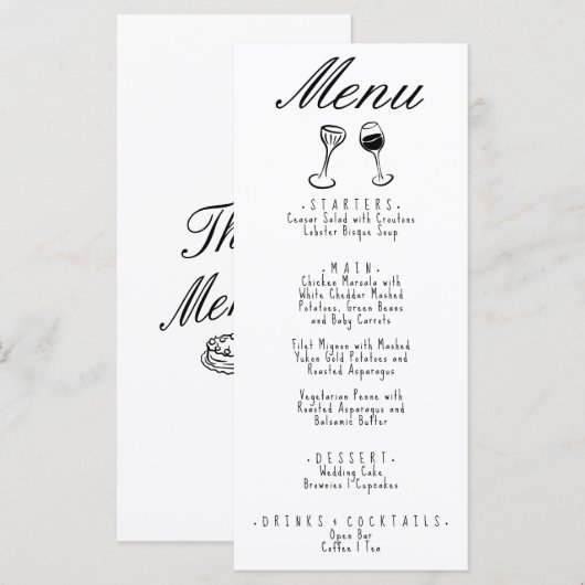 Geïllustreerde Hand Geschreven Tekenen Eigenzinnig Menu (Voorkant / Achterkant)