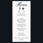 Geïllustreerde Hand Geschreven Tekenen Eigenzinnig Menu<br><div class="desc">Een  retro funky modern zwart en crème bruiloft diner menu. Met een chique sjabloon ontwerp van witte achtergrond en zwarte hand geschreven typografie. Met handgetekende wijn en champagneglazen op de voorkant. Hand getekende cake op de rug. Een perfecte en bijpassende met de hele suite.</div>