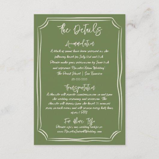 Geïllustreerde Hand Getrokken Geschreven Trouwdeta Informatiekaartje (Voorkant)