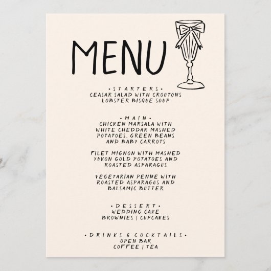 Geïllustreerde handgeschreven getekend retro eigen menu (Voorkant)