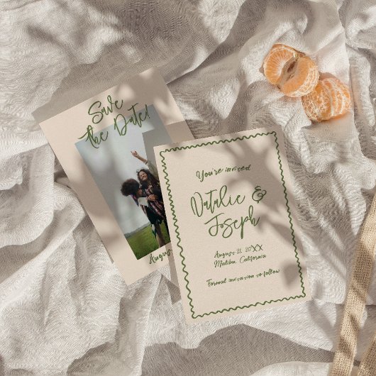 Geïllustreerde handgeschreven krabbel foto bruilof save the date