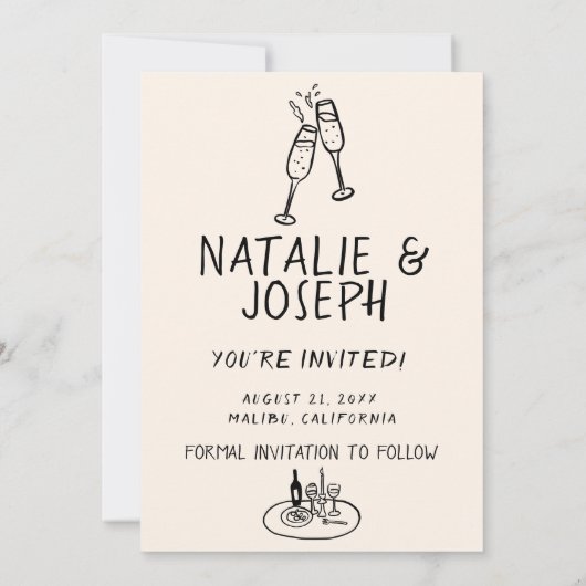 Geïllustreerde handgeschreven retro eigenzinnige l save the date (Achterkant)