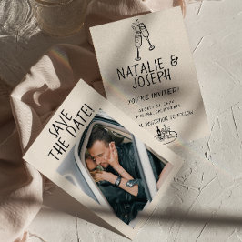 Geïllustreerde Handgeschreven Retro Vreemde Foto H Save The Date