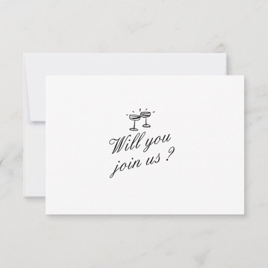 Geïllustreerde handgeschreven unieke QR-code bruil RSVP Kaartje (Achterkant)