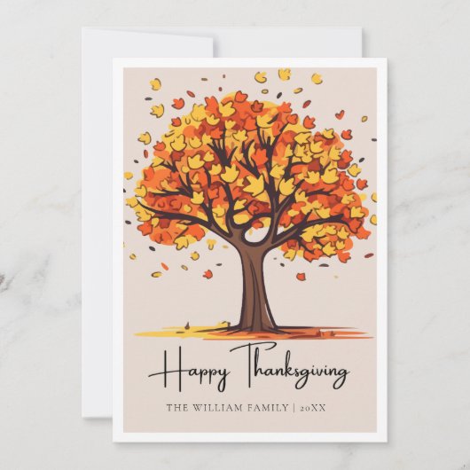 Geïllustreerde herfst bomen vakantie blij Thanksgi Feestdagenkaart (Voorkant)