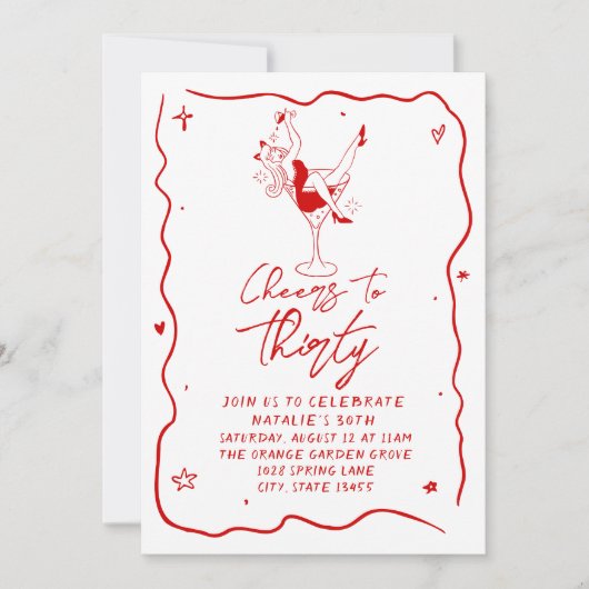 Geïllustreerde hoera voor 30e verjaardag foto kaart (Voorkant)