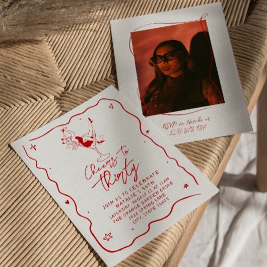 Geïllustreerde hoera voor 30e verjaardag foto kaart