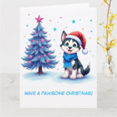 Geïllustreerde Husky en kerstboom Kaart (Gele Bloem)