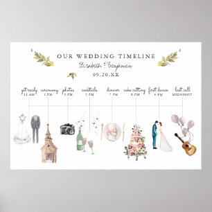 Geïllustreerde huwelijksroute tijdlijn welkom poster