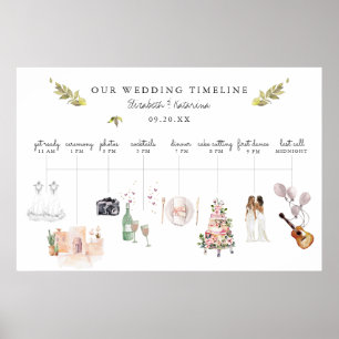 Geïllustreerde huwelijksroute tijdlijn welkom poster