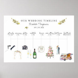 Geïllustreerde huwelijksroute tijdlijn welkom poster