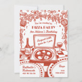 Geïllustreerde Italiaanse Pizza Party Kaart (Voorkant)