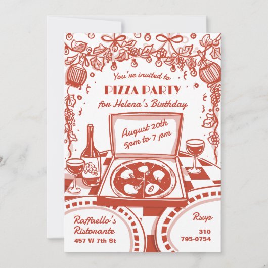 Geïllustreerde Italiaanse Pizza Party Kaart (Voorkant)